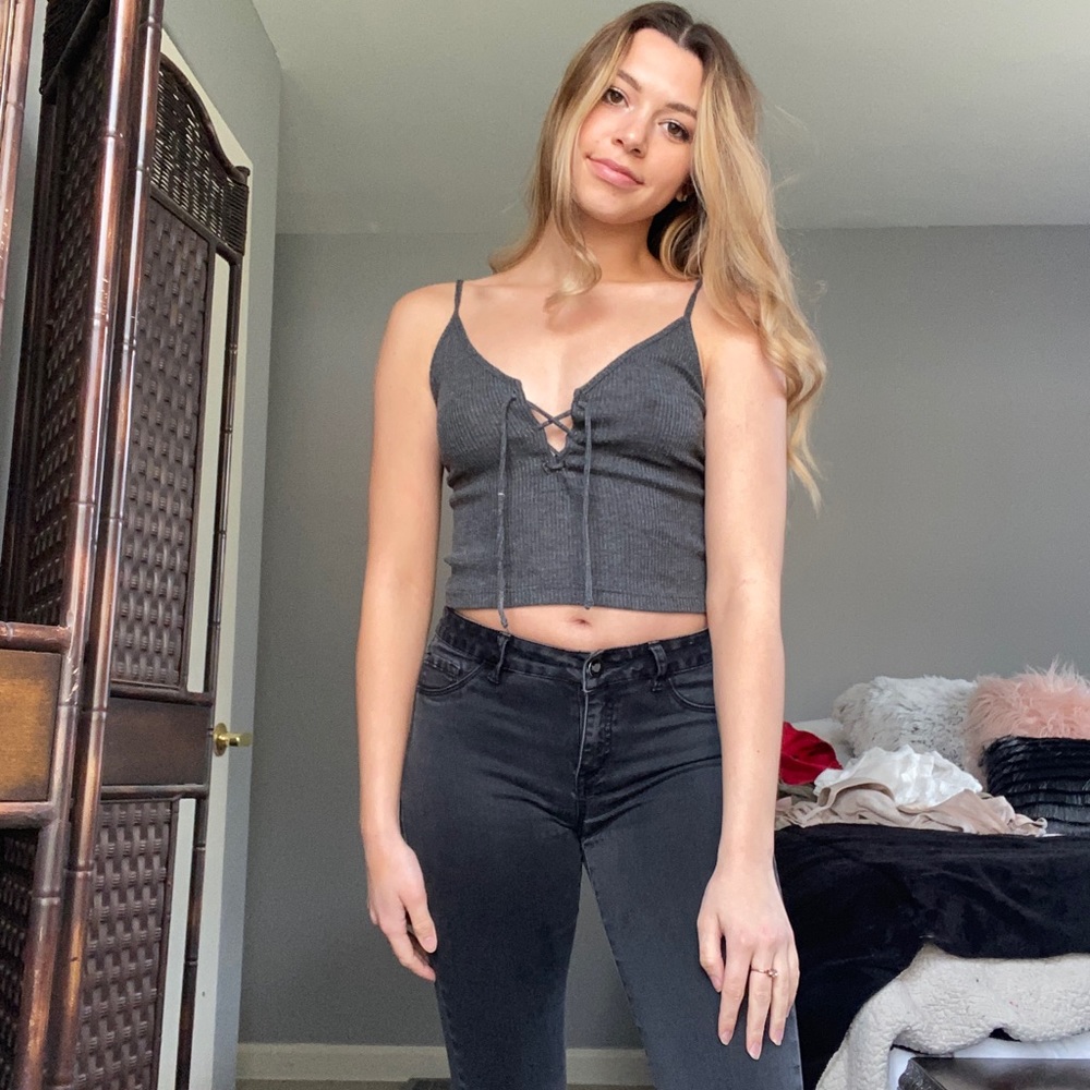Grey Lace Front Crop Top